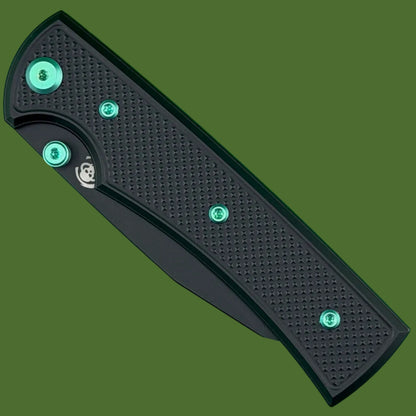 Chaves Blue Label Sangre 229 Liner Lock Black Knurled Aluminum Handles Green Hardware (Black)
