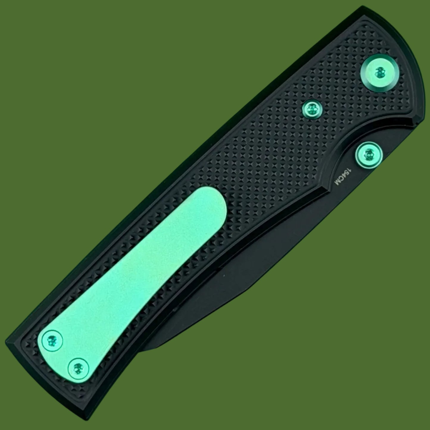 Chaves Blue Label Sangre 229 Liner Lock Black Knurled Aluminum Handles Green Hardware (Black)