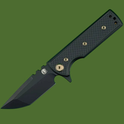 Chaves Blue Label TAK Redencion Liner Lock Black Knurled Aluminum Handles Bronze Hardware (Black Tanto)