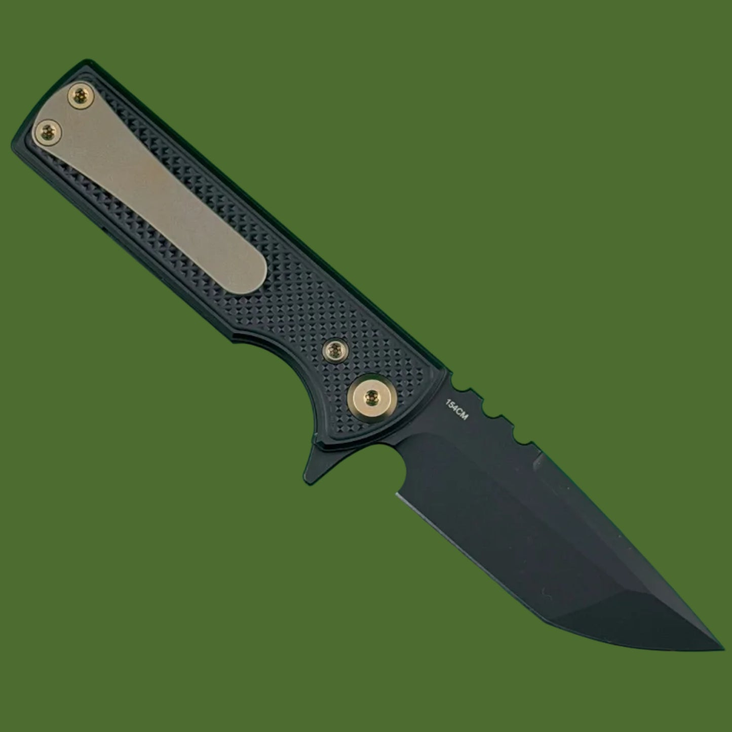 Chaves Blue Label TAK Redencion Liner Lock Black Knurled Aluminum Handles Bronze Hardware (Black Tanto)