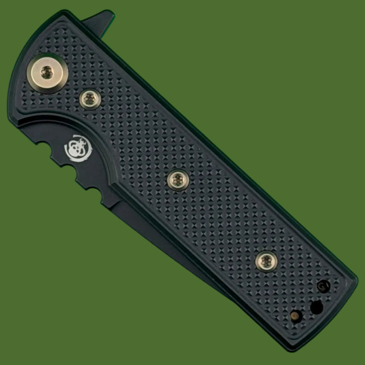 Chaves Blue Label TAK Redencion Liner Lock Black Knurled Aluminum Handles Bronze Hardware (Black Tanto)