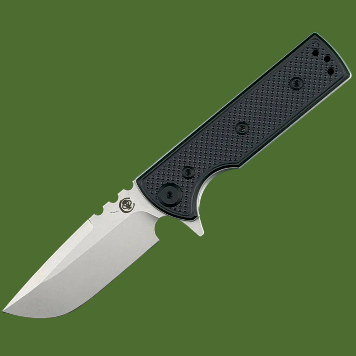 Chaves Blue Label TAK Redencion Liner Lock Black Knurled Aluminum Handles Black Hardware (Stonewash Drop Point)