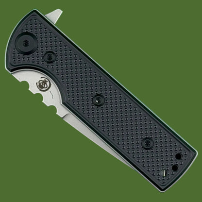 Chaves Blue Label TAK Redencion Liner Lock Black Knurled Aluminum Handles Black Hardware (Stonewash Drop Point)