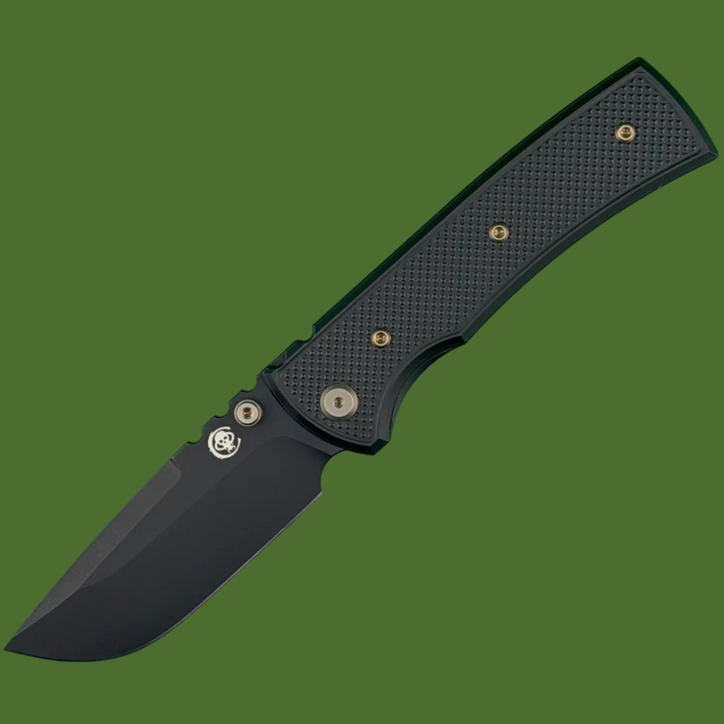 Chaves Blue Label Redencion 229 Liner Lock Black Knurled Aluminum Handles Bronze Hardware (Black Drop Point)