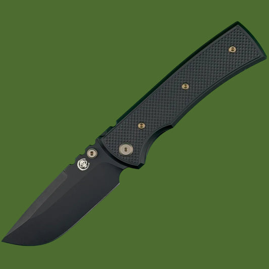 Chaves Blue Label Redencion 229 Liner Lock Black Knurled Aluminum Handles Bronze Hardware (Black Drop Point)