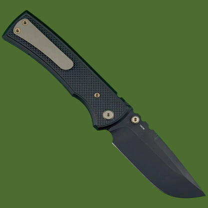 Chaves Blue Label Redencion 229 Liner Lock Black Knurled Aluminum Handles Bronze Hardware (Black Drop Point)