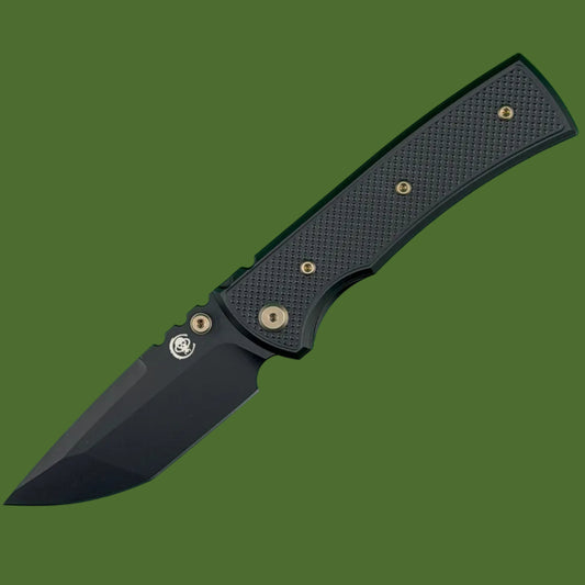 Chaves Blue Label Redencion 229 Liner Lock Black Knurled Aluminum Handles Bronze Hardware (Black Tanto)