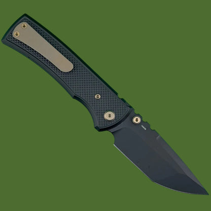 Chaves Blue Label Redencion 229 Liner Lock Black Knurled Aluminum Handles Bronze Hardware (Black Tanto)