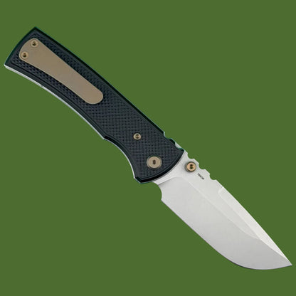 Chaves Blue Label Redencion 229 Liner Lock Black Knurled Aluminum Handles Bronze Hardware (Stonewash Drop Point)