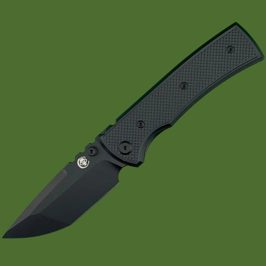 Chaves Blue Label Redencion 229 Liner Lock Black Knurled Aluminum Handles Black Hardware (Black Tanto)
