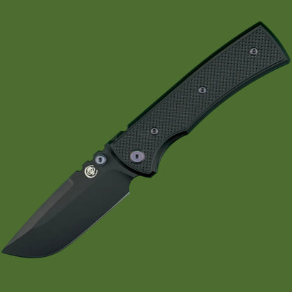 Chaves Blue Label Redencion 229 Liner Lock Black Knurled Aluminum Handles Purple Hardware (Black Drop Point)