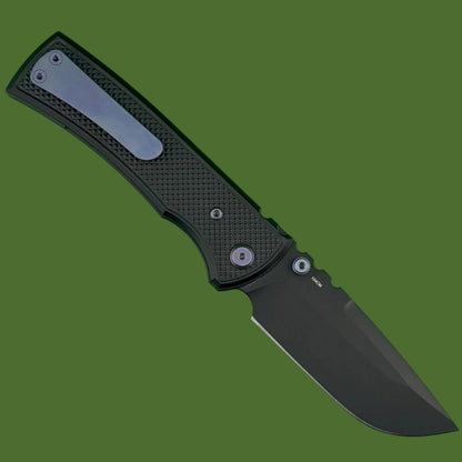 Chaves Blue Label Redencion 229 Liner Lock Black Knurled Aluminum Handles Purple Hardware (Black Drop Point)
