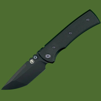 Chaves Blue Label Redencion 229 Liner Lock Black Knurled Aluminum Handles Purple Hardware (Black Tanto)
