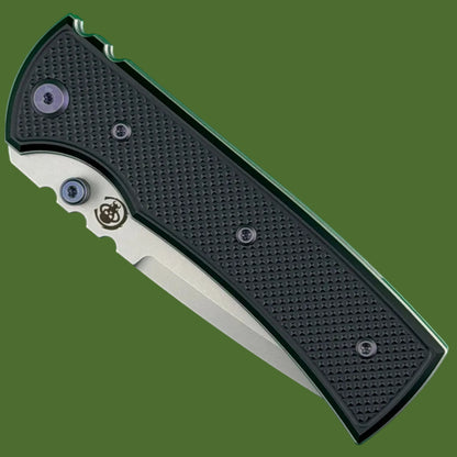 Chaves Blue Label Redencion 229 Liner Lock Black Knurled Aluminum Handles Purple Hardware (Stonewash Tanto)