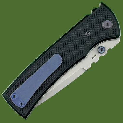 Chaves Blue Label Redencion 229 Liner Lock Black Knurled Aluminum Handles Purple Hardware (Stonewash Tanto)