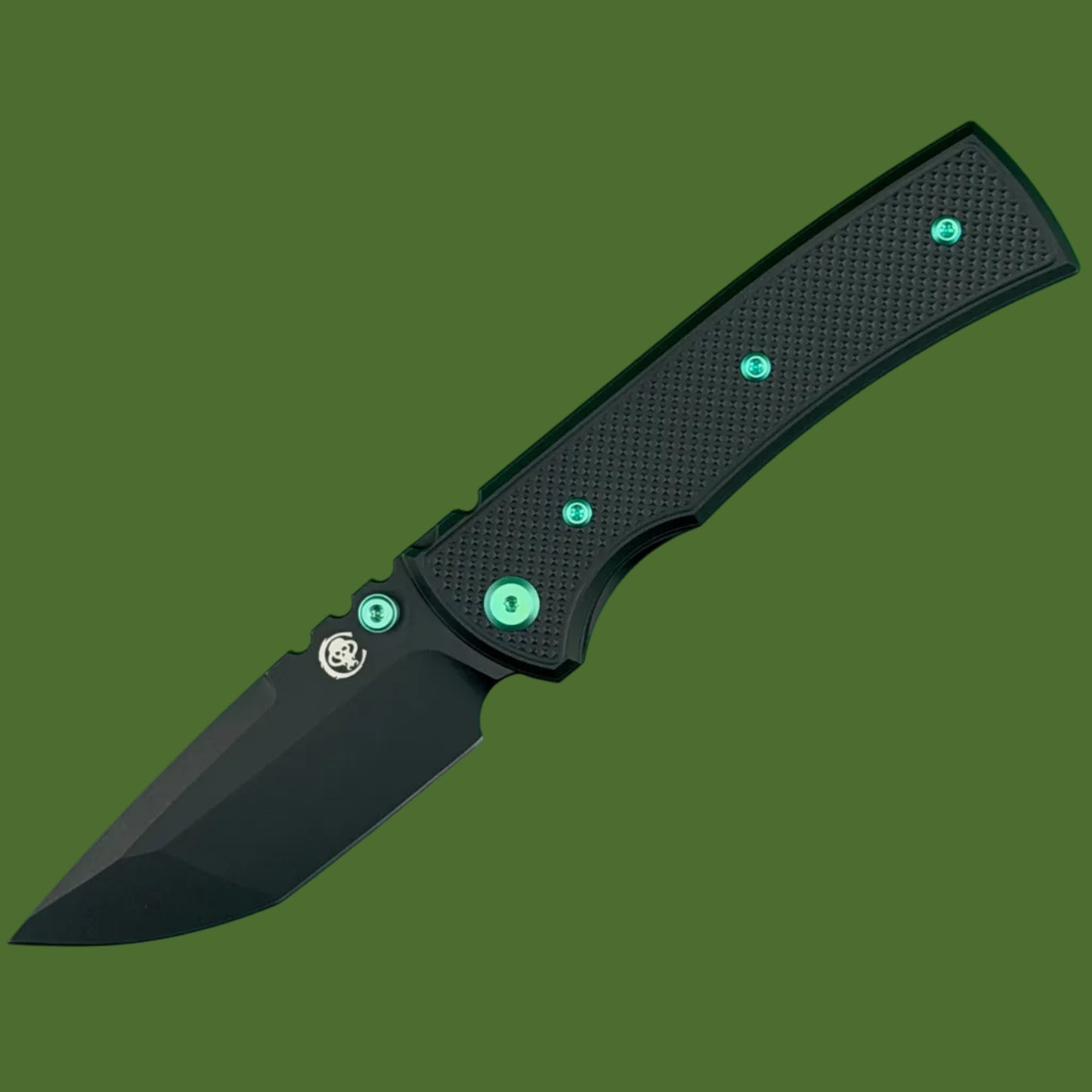 Chaves Blue Label Redencion 229 Liner Lock Black Knurled Aluminum Handles Green Hardware (Black Tanto)