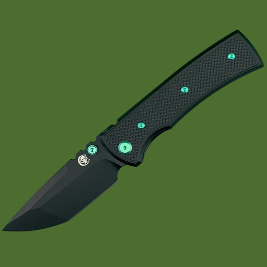 Chaves Blue Label Redencion 229 Liner Lock Black Knurled Aluminum Handles Green Hardware (Black Tanto)