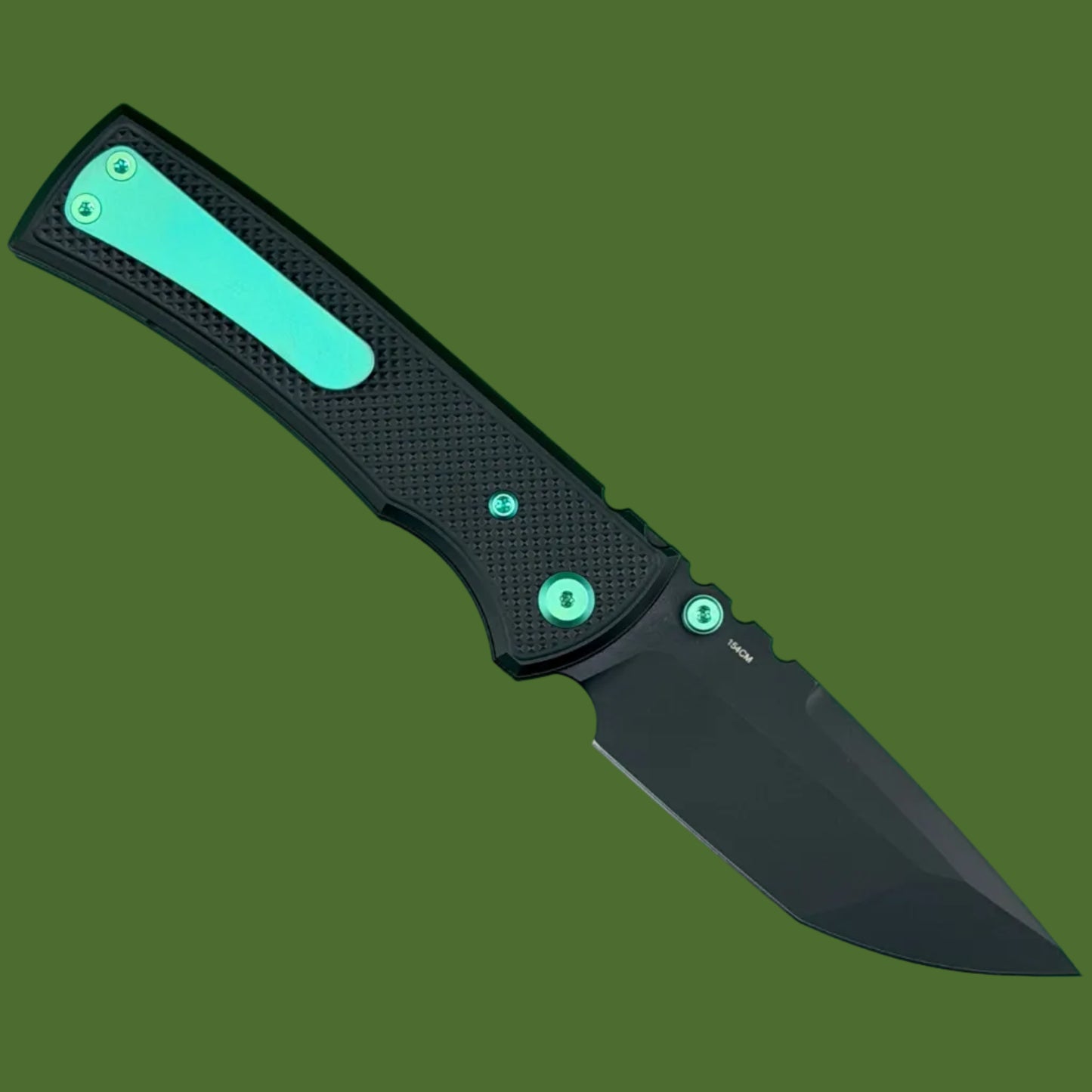 Chaves Blue Label Redencion 229 Liner Lock Black Knurled Aluminum Handles Green Hardware (Black Tanto)