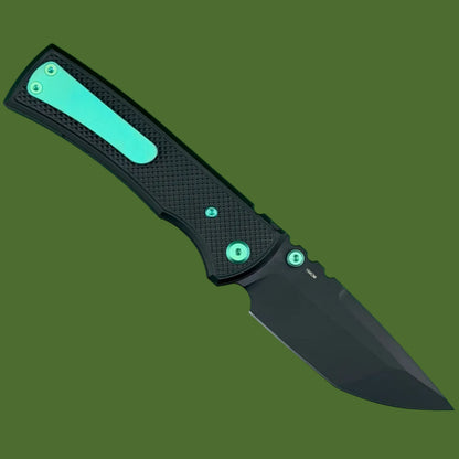 Chaves Blue Label Redencion 229 Liner Lock Black Knurled Aluminum Handles Green Hardware (Black Tanto)