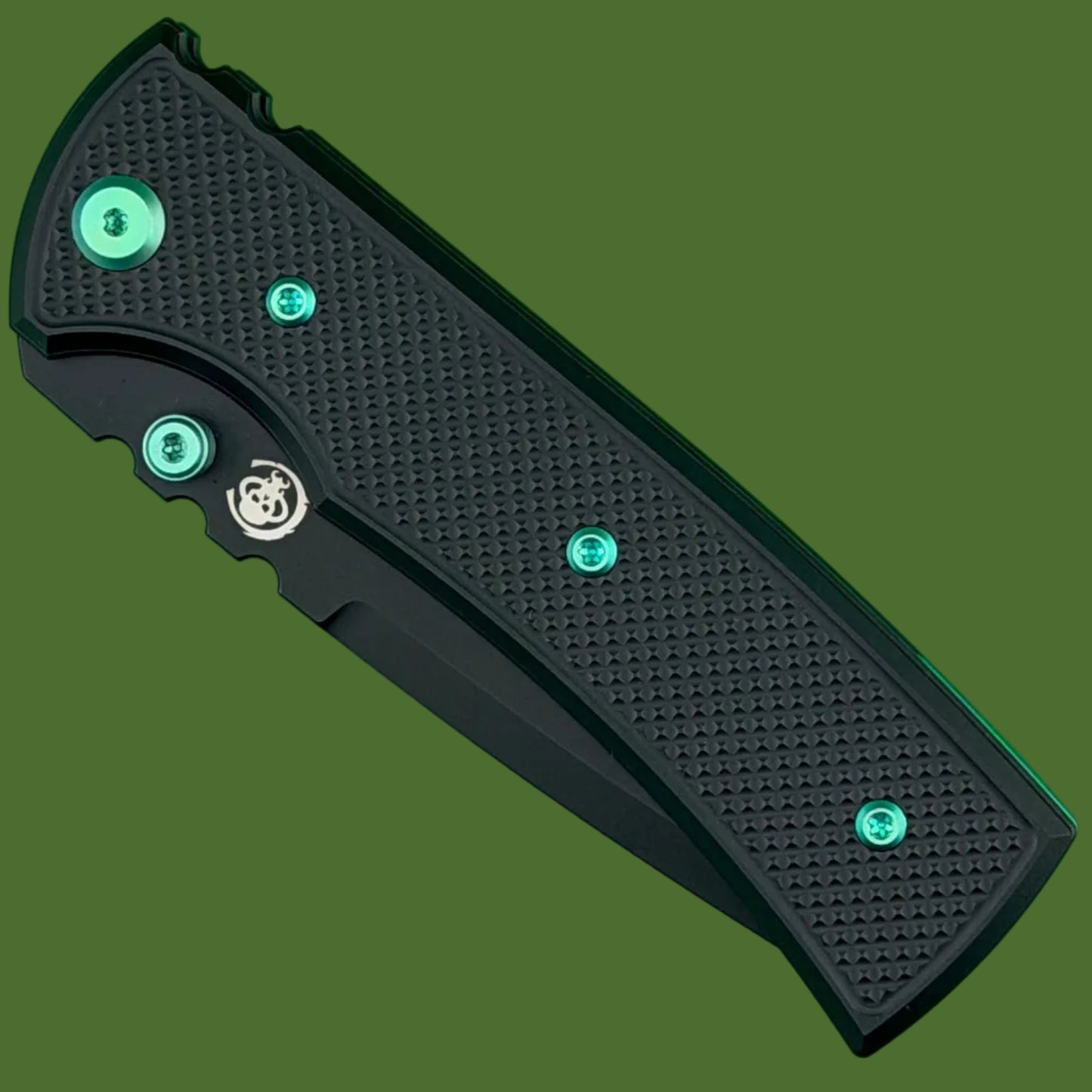 Chaves Blue Label Redencion 229 Liner Lock Black Knurled Aluminum Handles Green Hardware (Black Tanto)