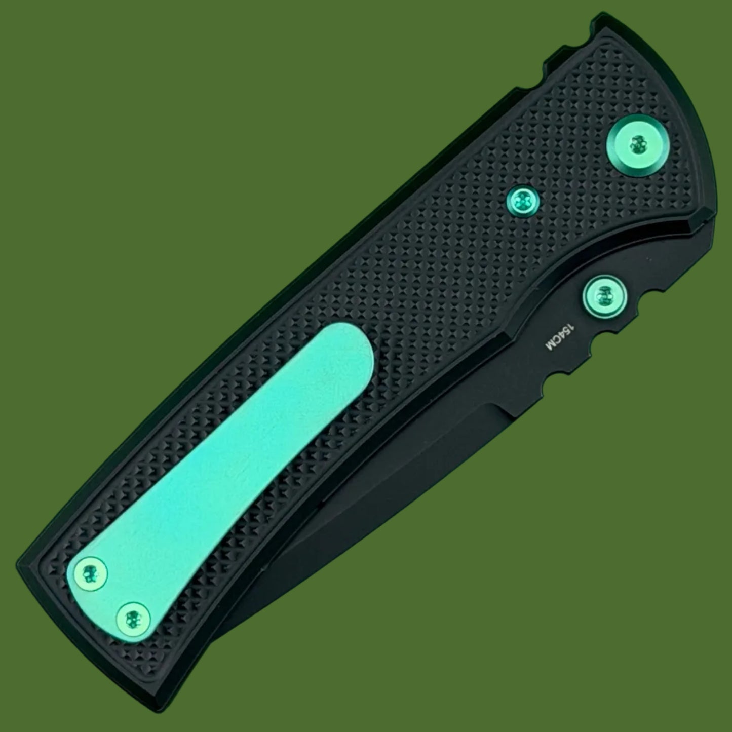 Chaves Blue Label Redencion 229 Liner Lock Black Knurled Aluminum Handles Green Hardware (Black Tanto)