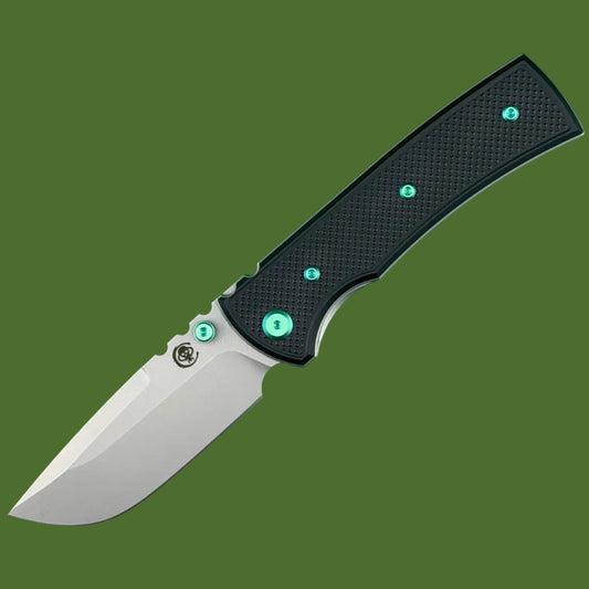Chaves Blue Label Redencion 229 Liner Lock Black Knurled Aluminum Handles Green Hardware (Stonewash Drop Point)