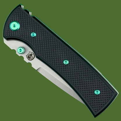 Chaves Blue Label Redencion 229 Liner Lock Black Knurled Aluminum Handles Green Hardware (Stonewash Drop Point)