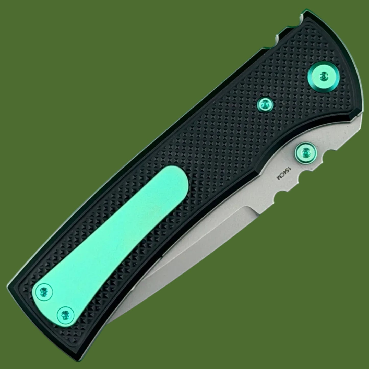 Chaves Blue Label Redencion 229 Liner Lock Black Knurled Aluminum Handles Green Hardware (Stonewash Drop Point)