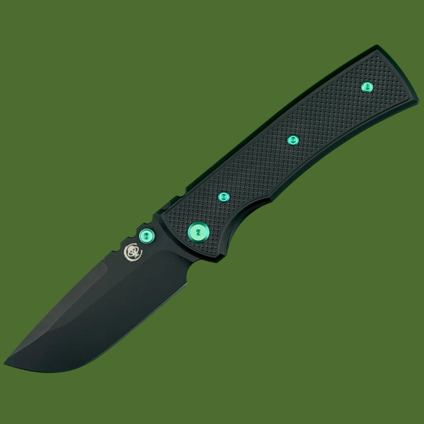 Chaves Blue Label Redencion 229 Liner Lock Black Knurled Aluminum Handles Green Hardware (Black Drop Point)