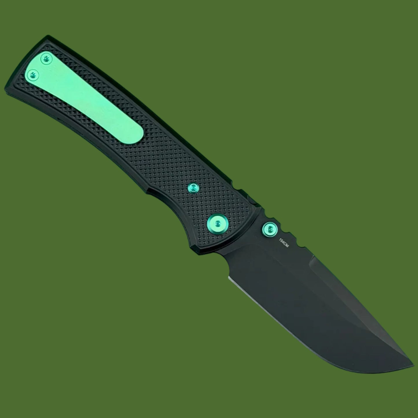 Chaves Blue Label Redencion 229 Liner Lock Black Knurled Aluminum Handles Green Hardware (Black Drop Point)