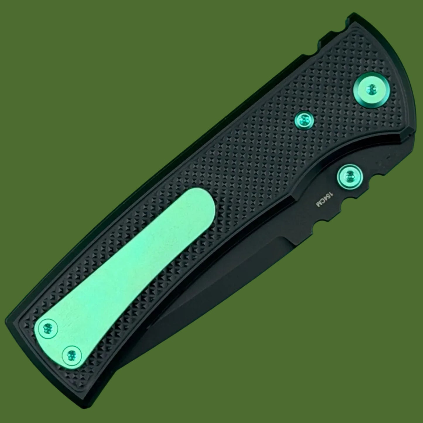 Chaves Blue Label Redencion 229 Liner Lock Black Knurled Aluminum Handles Green Hardware (Black Drop Point)