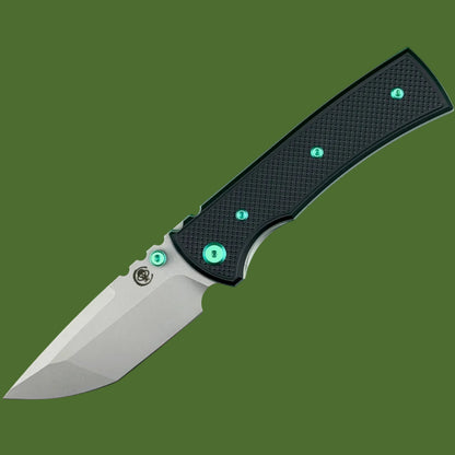 Chaves Blue Label Redencion 229 Liner Lock Black Knurled Aluminum Handles Green Hardware (Stonewash Tanto)