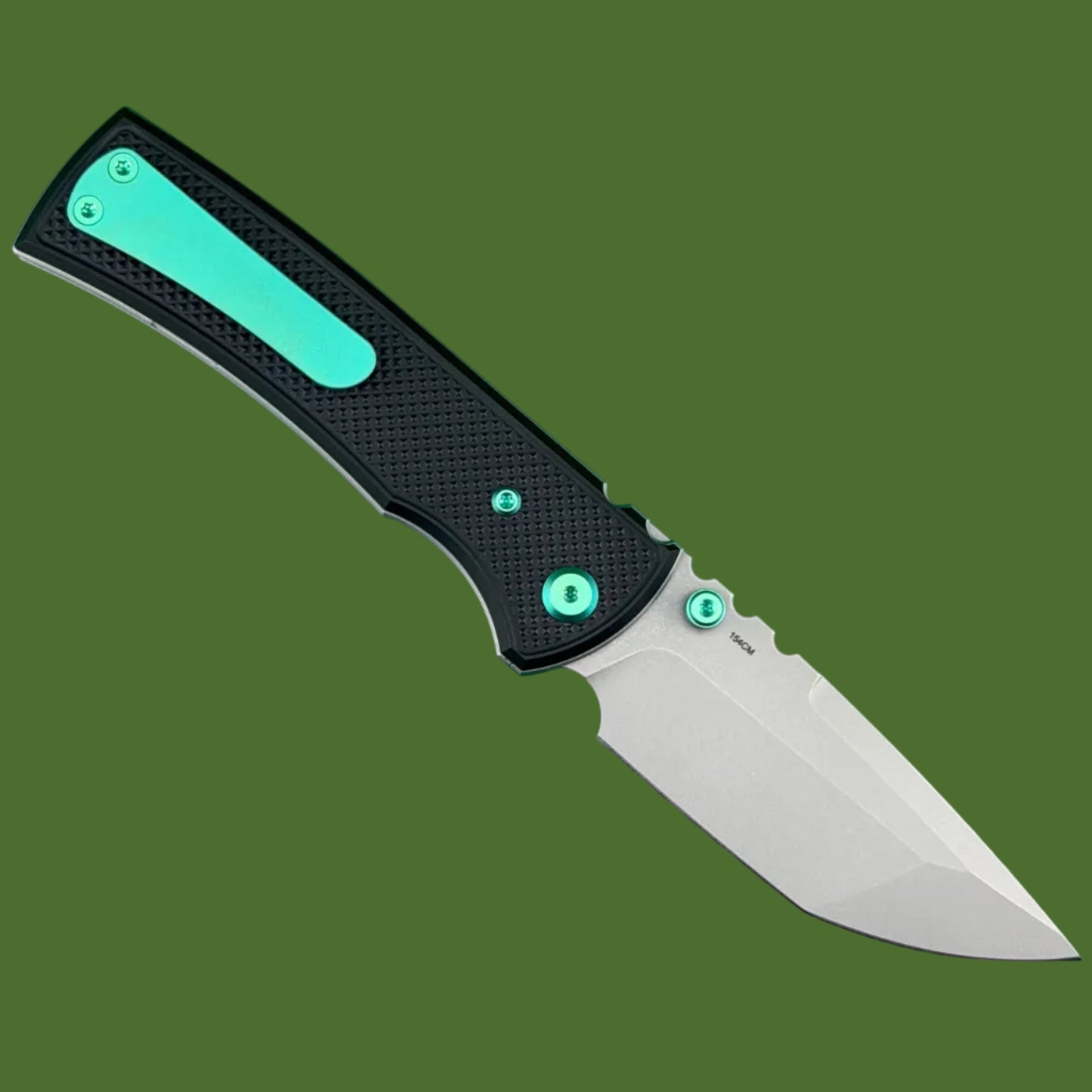 Chaves Blue Label Redencion 229 Liner Lock Black Knurled Aluminum Handles Green Hardware (Stonewash Tanto)