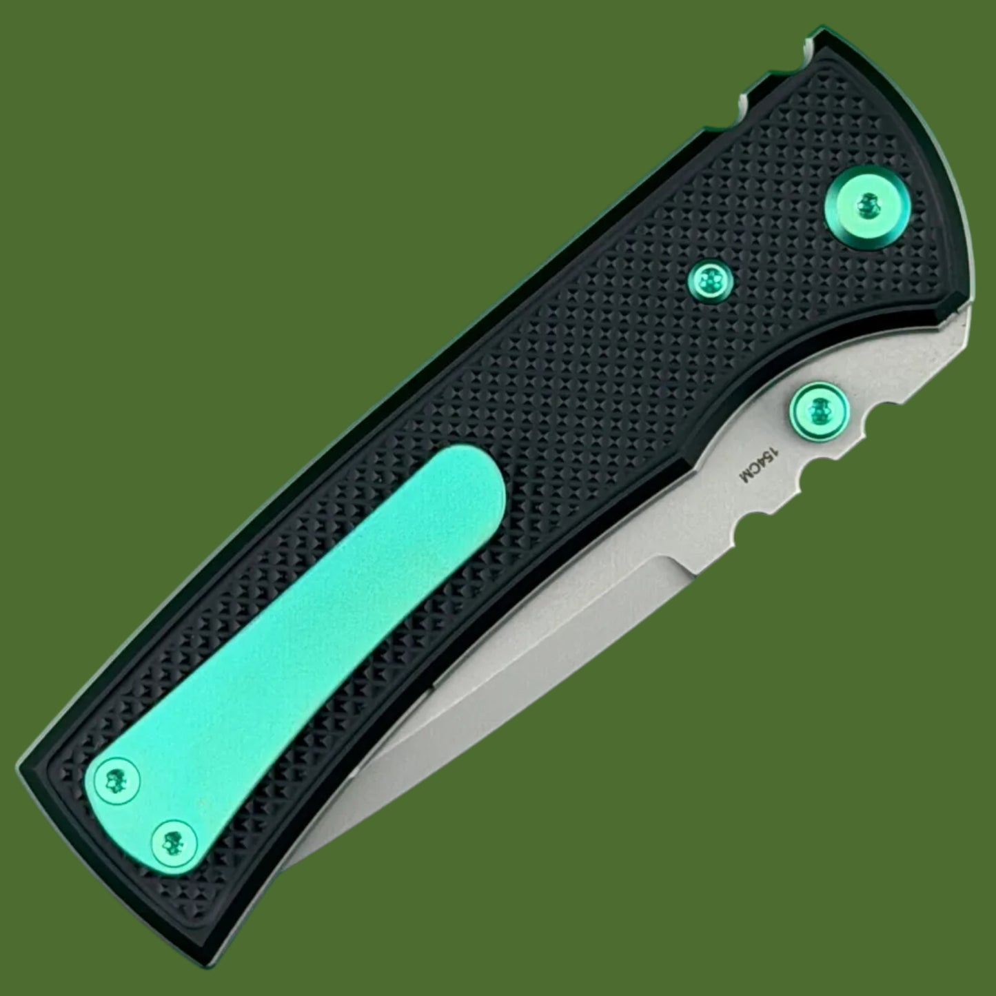 Chaves Blue Label Redencion 229 Liner Lock Black Knurled Aluminum Handles Green Hardware (Stonewash Tanto)