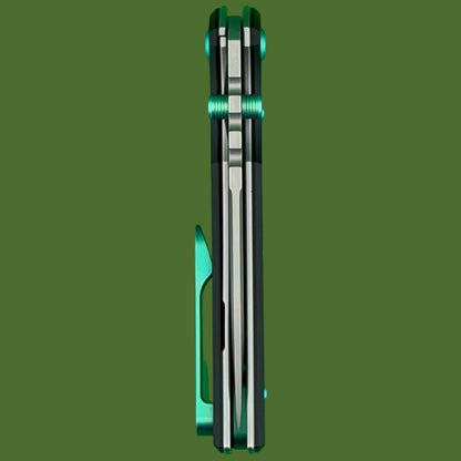 Chaves Blue Label Redencion 229 Liner Lock Black Knurled Aluminum Handles Green Hardware (Stonewash Tanto)