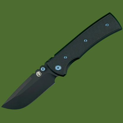 Chaves Blue Label Redencion 229 Liner Lock Black Knurled Aluminum Handles Blue Hardware (Black Drop Point)