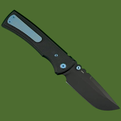 Chaves Blue Label Redencion 229 Liner Lock Black Knurled Aluminum Handles Blue Hardware (Black Drop Point)