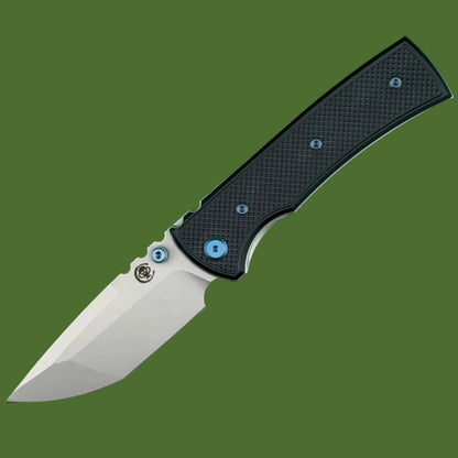 Chaves Blue Label Redencion 229 Liner Lock Black Knurled Aluminum Handles Blue Hardware (Stonewash Tanto)