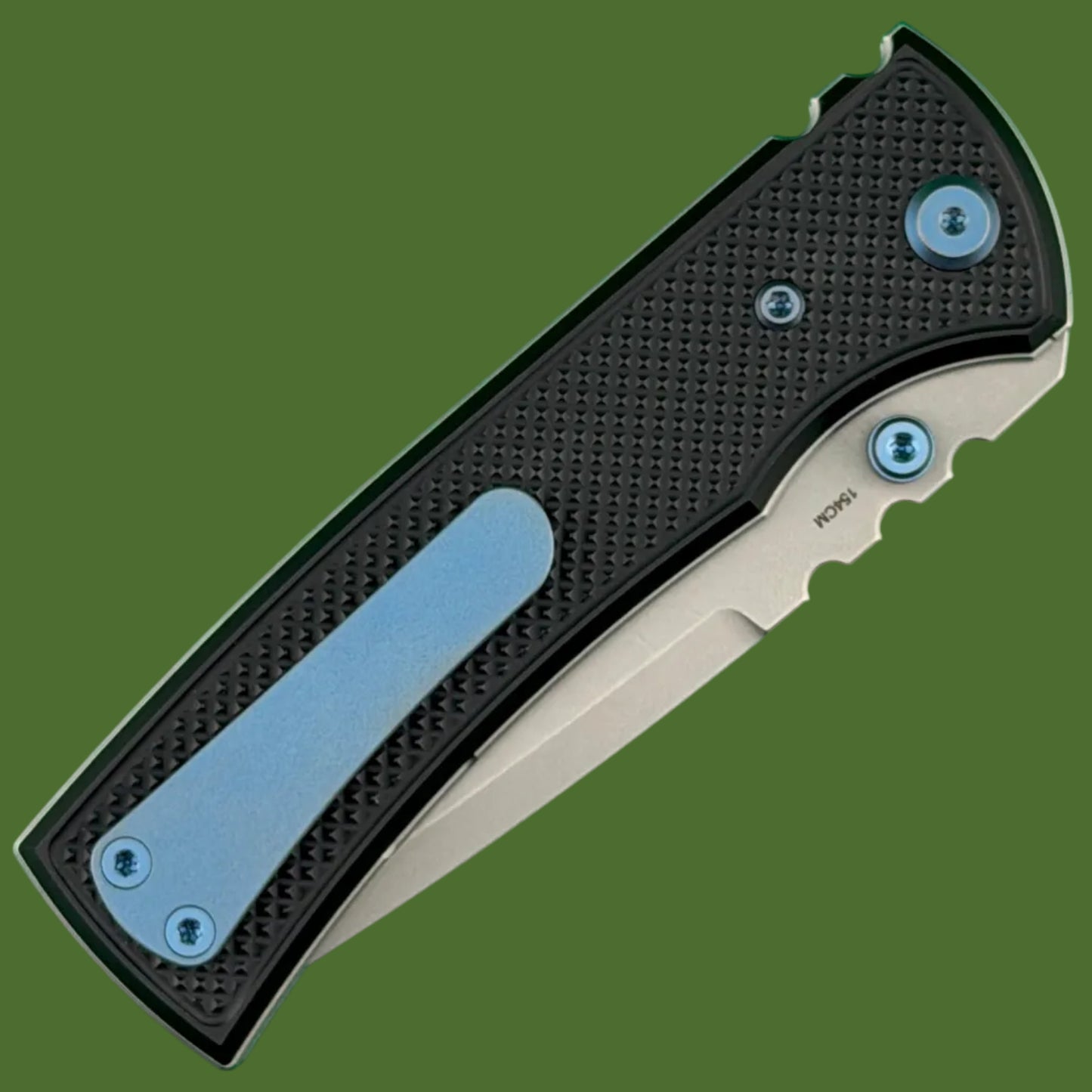 Chaves Blue Label Redencion 229 Liner Lock Black Knurled Aluminum Handles Blue Hardware (Stonewash Tanto)