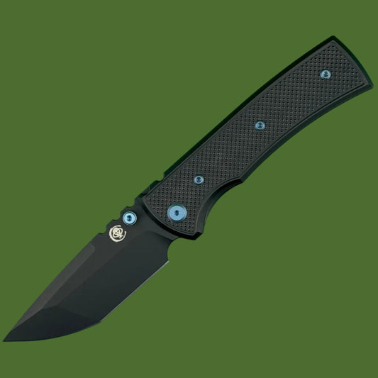 Chaves Blue Label Redencion 229 Liner Lock Black Knurled Aluminum Handles Blue Hardware (Black Tanto)
