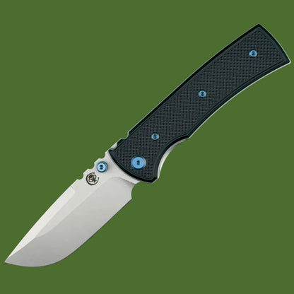 Chaves Blue Label Redencion 229 Liner Lock Black Knurled Aluminum Handles Blue Hardware (Stonewash Drop Point)