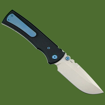 Chaves Blue Label Redencion 229 Liner Lock Black Knurled Aluminum Handles Blue Hardware (Stonewash Drop Point)