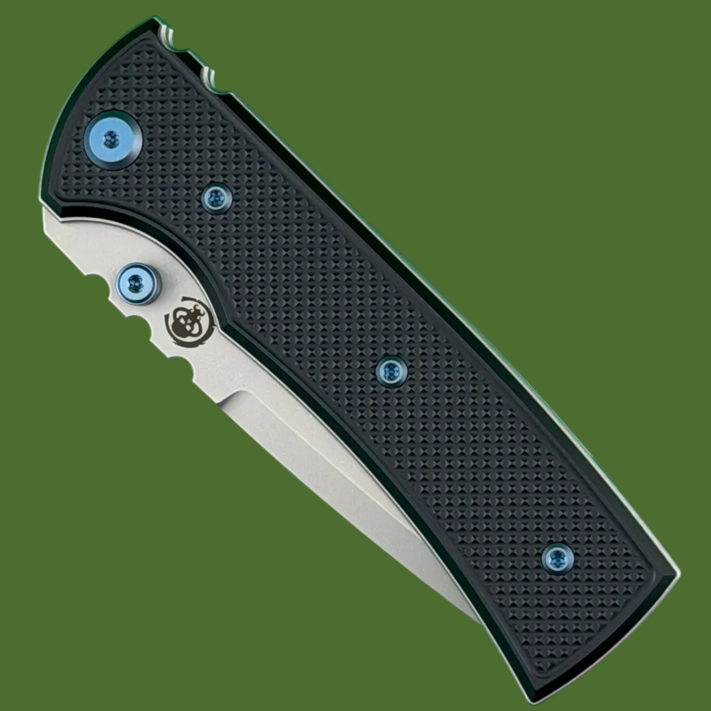 Chaves Blue Label Redencion 229 Liner Lock Black Knurled Aluminum Handles Blue Hardware (Stonewash Drop Point)