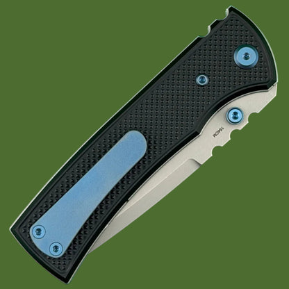 Chaves Blue Label Redencion 229 Liner Lock Black Knurled Aluminum Handles Blue Hardware (Stonewash Drop Point)
