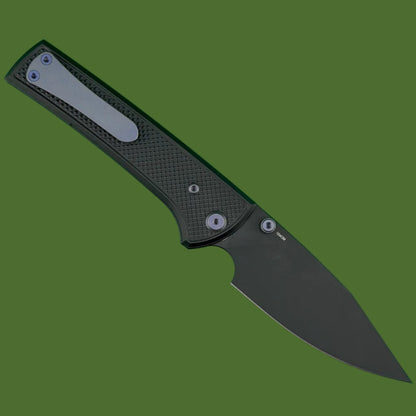 Chaves Blue Label Scapegoat 229 Liner Lock Black Knurled Aluminum Handles Purple Hardware (Black)