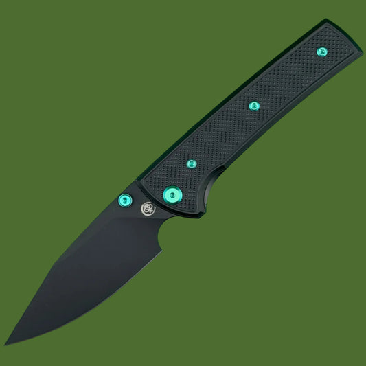 Chaves Blue Label Scapegoat 229 Liner Lock Black Knurled Aluminum Handles Green Hardware (Black)
