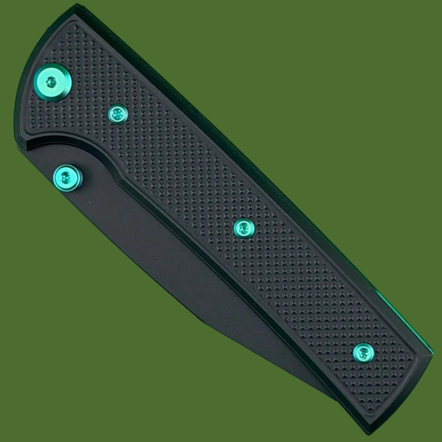 Chaves Blue Label Scapegoat 229 Liner Lock Black Knurled Aluminum Handles Green Hardware (Black)