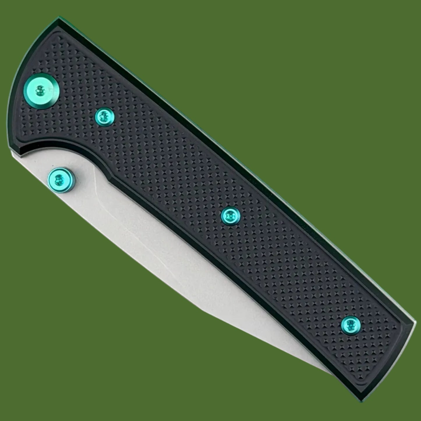 Chaves Blue Label Scapegoat 229 Liner Lock Black Knurnled Aluminum Handles Green Hardware (Stonewash)