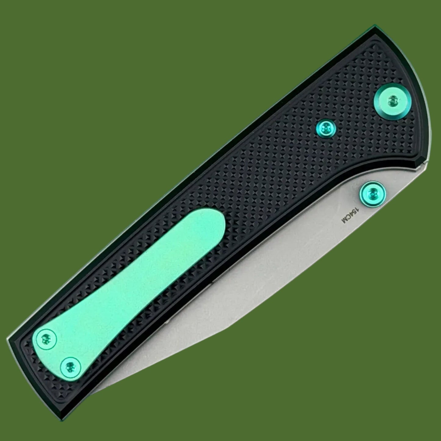 Chaves Blue Label Scapegoat 229 Liner Lock Black Knurnled Aluminum Handles Green Hardware (Stonewash)
