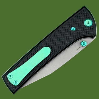 Chaves Blue Label Scapegoat 229 Liner Lock Black Knurnled Aluminum Handles Green Hardware (Stonewash)